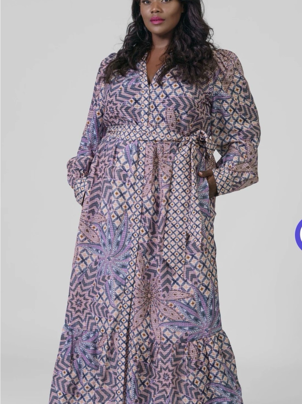 Marie Oliver Eleanor Linen-Blend Maxi Dress in Bali Print - Size 20 (Like New)
